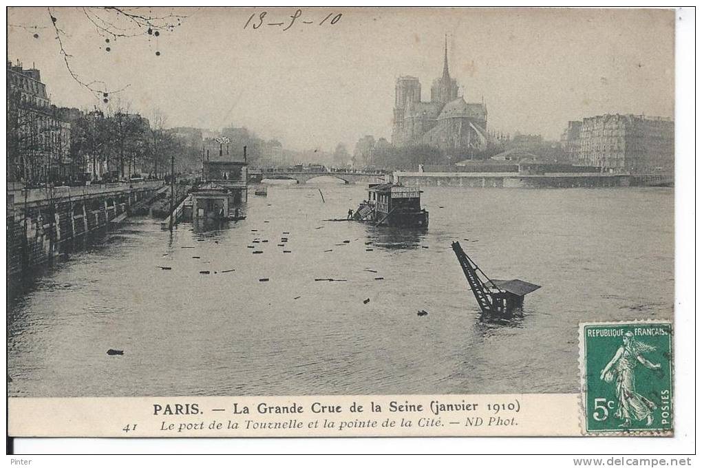 PARIS 5e - La Grande Crue De La Seine Janvier 1910 - Le Port De La Tournelle Et La Pointe De La Cité - Arrondissement: 05