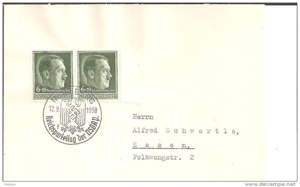 III-519 / Reichsparteitag 1938 (Paar) Mit Passendem Sonderstempel - Lettres & Documents