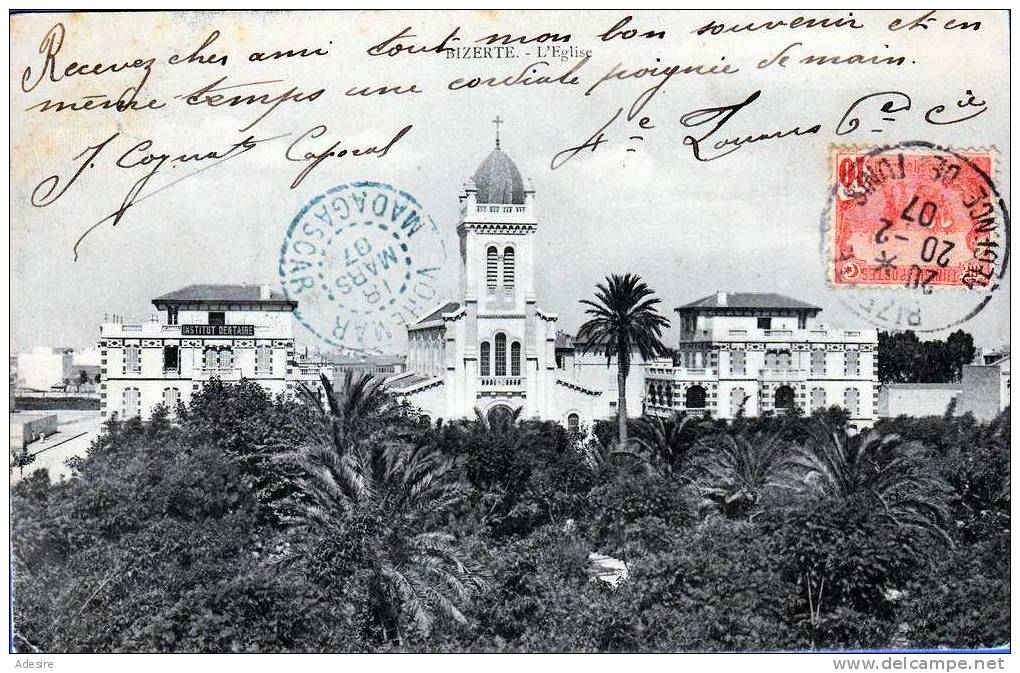 1907, BIZERTE, L'EGLISE, Gel.1907, Gute Erhaltung - Tunesien