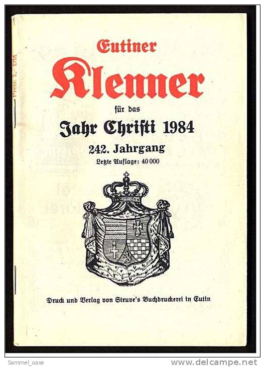 Eutiner Klenner Für Das Jahr Christi 1984 , Kalenderdarium Mit Mondauf- Und Untergangszeiten , Mondphasen - Calendriers