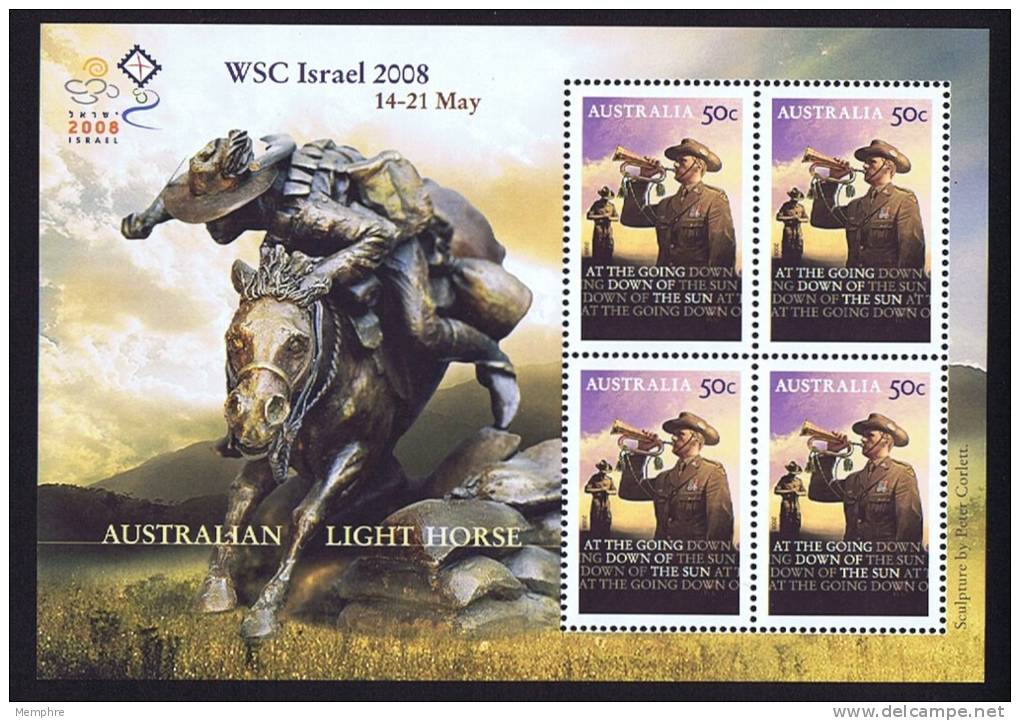 2008  Lest We Forget MS With ISRAEL 2008 Overprint  MUH ** - Hojas Bloque