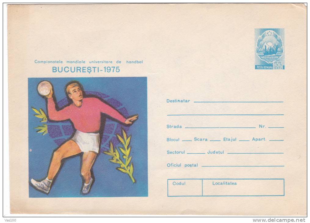 WORLD UNIVERSITY HANDBALL CHAMPIONSHIPS, BUCHAREST, 1975, COVER STATIONERY, ENTIER POSTAL, UNUSED, ROMANIA - Handball