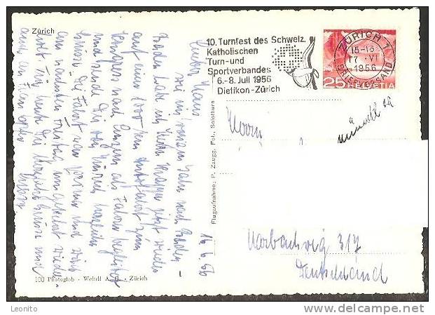 ZÜRICH Flugaufnahme Stempel 10. Turnfest Katholischer Sportverband Dietikon Zürich 1956 - Dietikon