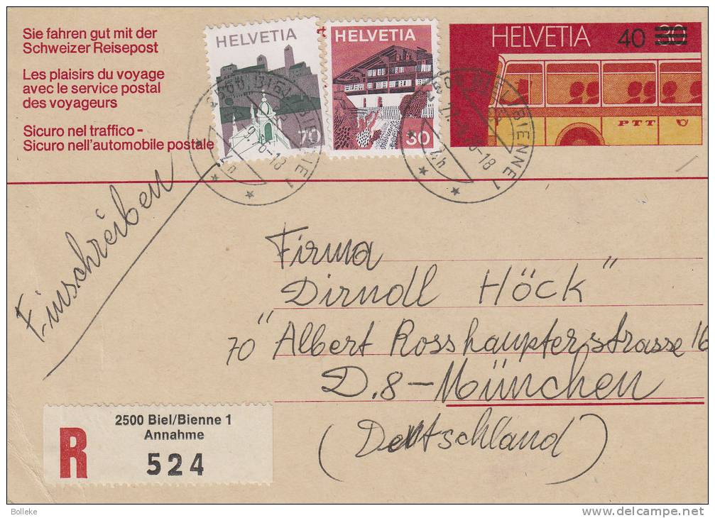 Bus -  Suisse - Carte Postale Recommandée De 1976 - Oblitération Biel - Bienne1er Jour - Lettres & Documents