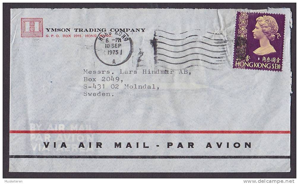 Hong Kong Airmail Par Avion HYMSON TRADING COMPANY 1971 Cover To MOLNDAL Sweden 1.30 $ QEII Stamp - Cartas & Documentos
