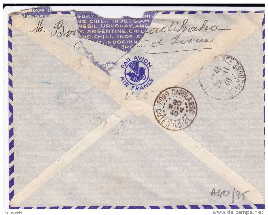 COTE D'IVOIRE - 1940 - ENVELOPPE Par AVION De BADIKAHA Pour SALON De PROVENCE Avec CENSURE COMMISSION E0 RARE + TAXE - Lettres & Documents