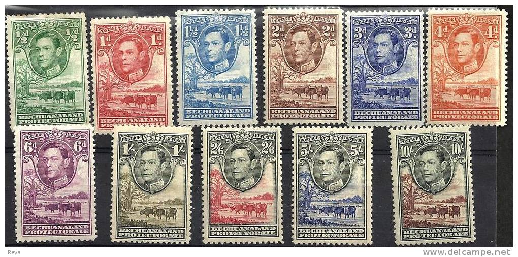 BRITISH BECHUANALAND KGVI DEFINS SET 1/2P - 10 /- FRESH MLH 1938 SG118-28 CV 65 POUNDS READ DESCRIPTION !! - 1885-1964 Bechuanaland Protectorate