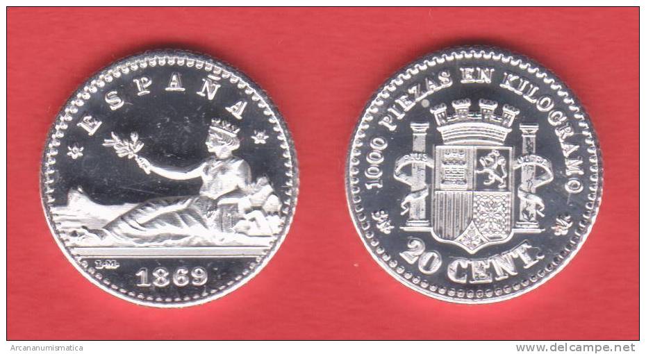 ¡¡¡VERY RARE!!! España/Gobierno Provisional  20 Céntimos 1.869#6-9 KM#650(Y55) UNC DL-10.035 Belg REPLICA - Ensayos & Reacuñaciones