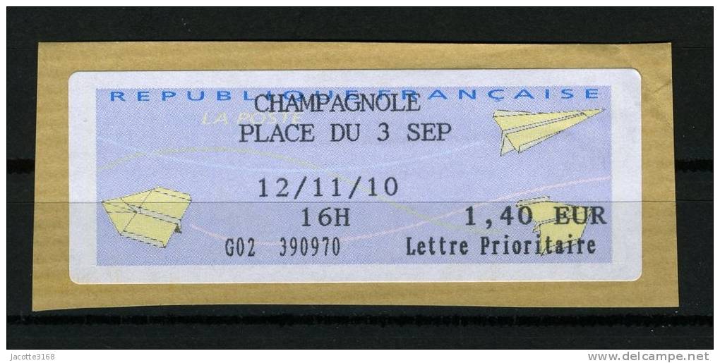 2010 VIGNETTE 1.40 EUR /  CHAMPAGNOLE - 2000 Type « Avions En Papier »