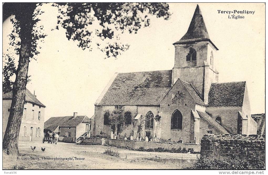 Cp 21 Cote D'Or TORCY POULIGNY L'église ( Attelage Boeufs Chevaux ?  Cimetière Café Habitations   ) - Autres & Non Classés