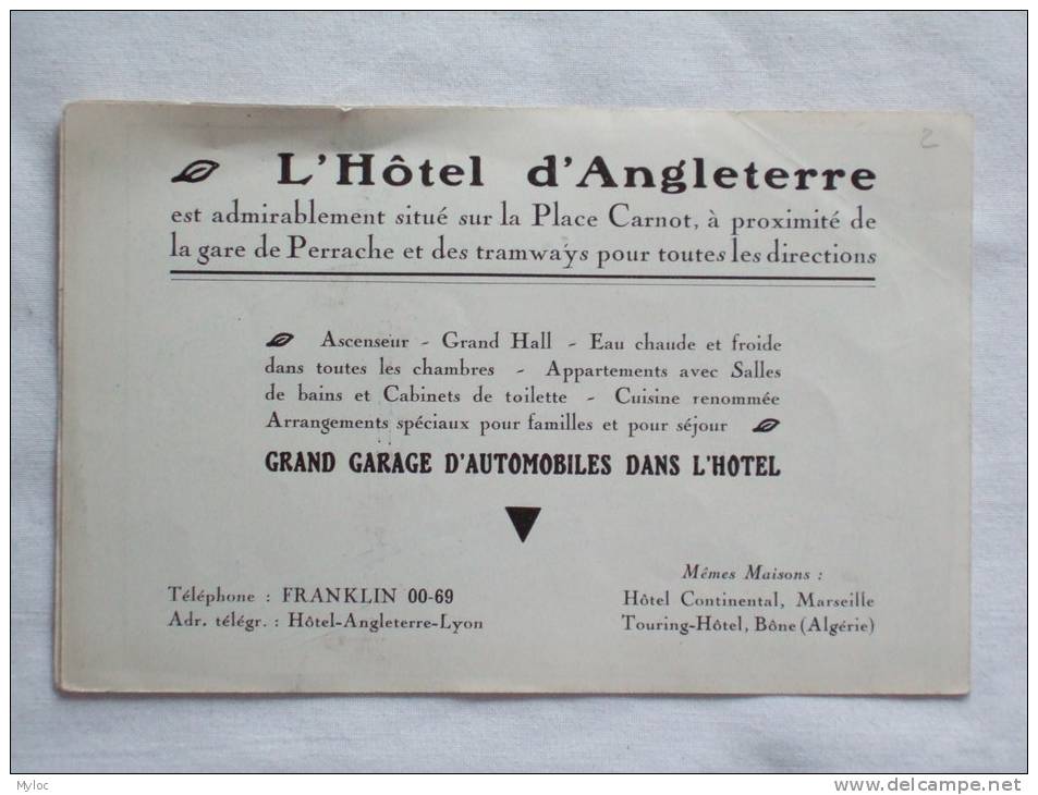 Publicité. Lyon. Grand Hôtel D´Angleterre. Place Carnot. - Reclame