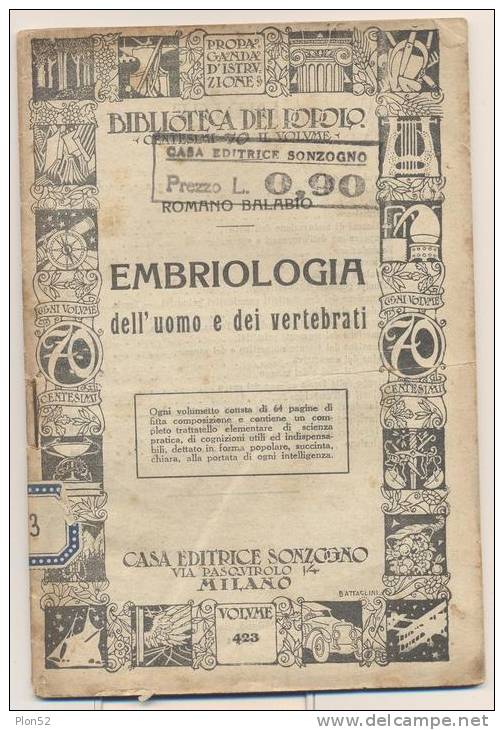 6965-EMBRIOLOGIA DELL´UOMO E DEI VERTEBRATI-ROMANO BALABIO - Medecine, Psychology