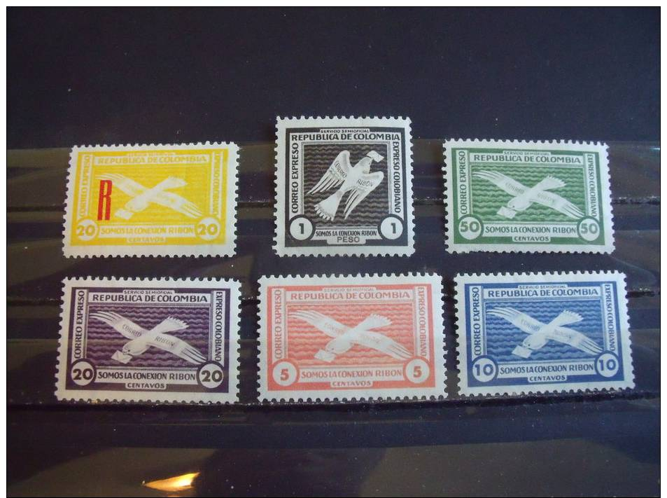 Set Columbia Express Mail Stamp Mint OG LH - Colombia