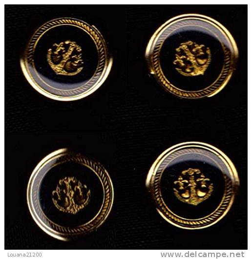 Lot De 4 Boutons " Ancre De Marine Et Fleurs De Lys, Entourées D´un Cordage "_L85 - Boutons