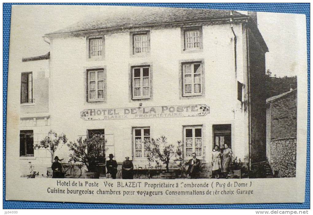 COMBRONDE: Hotel De La Poste. Veuve BLAZEIT Proprietaire (cuisine Bourgeoise, Chambres Pour Voyageurs.... - Combronde