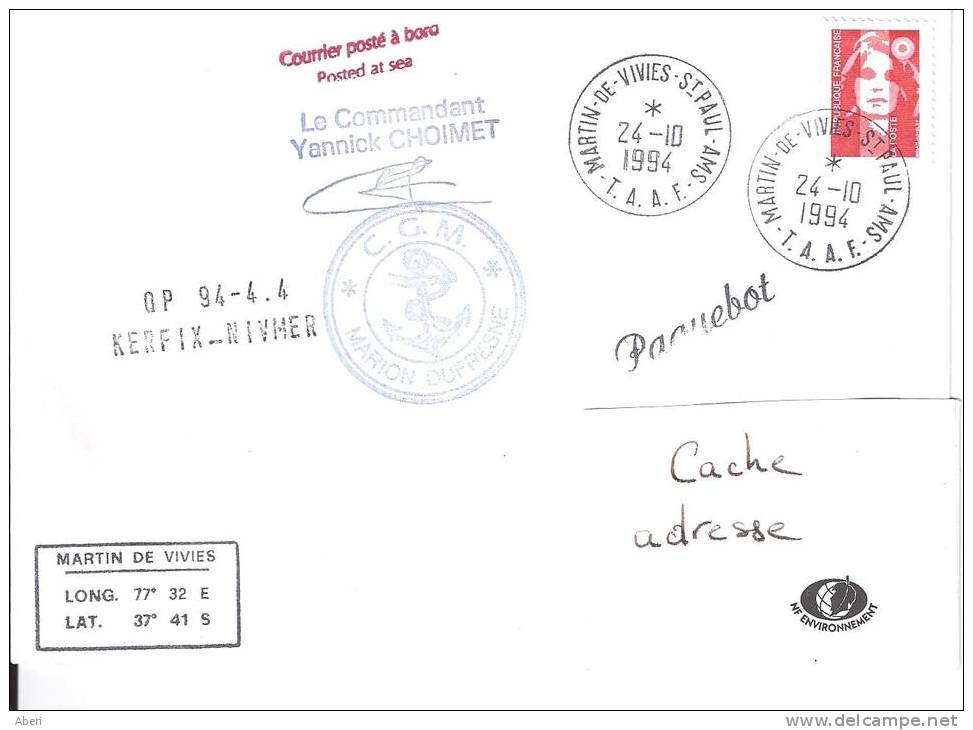 8286  MARION DUFRESNE - OP 94-4.4 KERFIX-NIVMER - St PAUL&AMSTERDAM - PAQUEBOT - Lettres & Documents