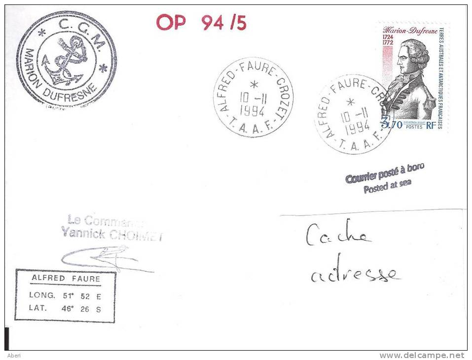 8287  MARION DUFRESNE - OP 94-5 - CROZET - Lettres & Documents