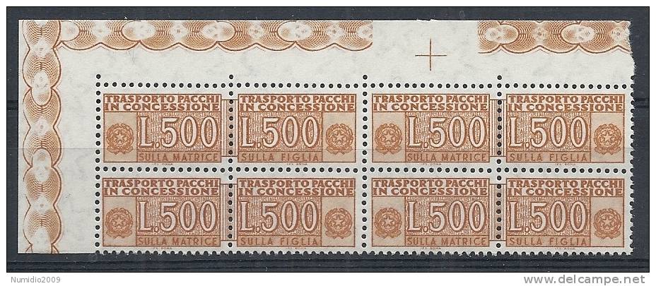 1955-81 ITALIA PACCHI IN CONCESSIONE 500 LIRE QUARTINA MNH ** - RR10399 - Colis-concession