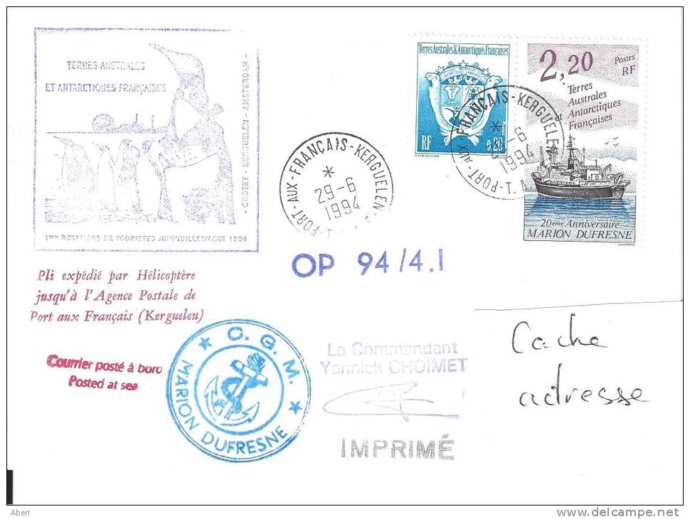 8298  MARION DUFRESNE - OP 94-4.1 - KERGUELEN - Pli Par HELICOPTERE - Lettres & Documents