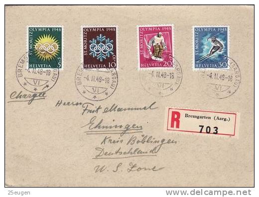 SWITZERLAND 1948 ST.MORITZ R-COVER SENT TO U.S. ZONE - Winter 1948: St. Moritz