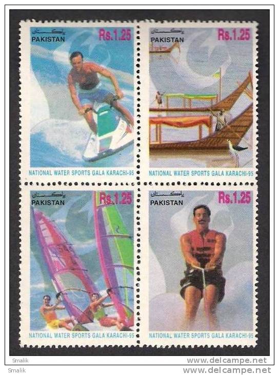 PAKISTAN 1995 MNH - National Water Sports Gala Karachi, Yachting, Water Skiing, Complete Set Of 4v - Pakistan