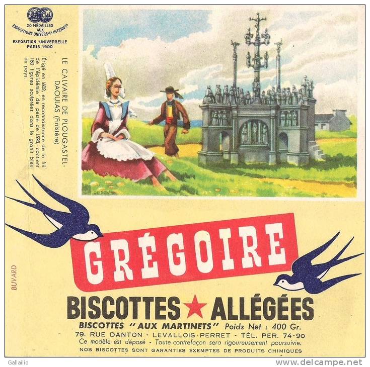 BUVARD  BISCOTTES  GREGOIRE  LE CALVAIRE DE PLOUGASTEL DAOULAS FINISTERE - Biscotti