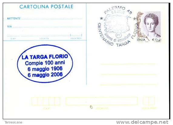 X TARGA FLORIO SPECIALE ANNULLO LA TARGA FLORIO COMPIE 100 ANNI SU CARTOLINA POSTALE NON VIAGGIATA - Altri & Non Classificati