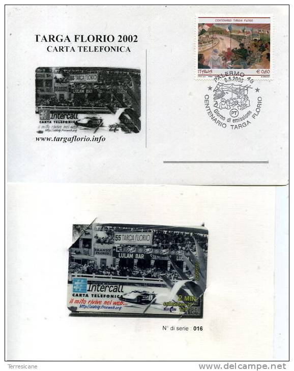 CENTENARIO TARGA FLORIO 2006 BUSTA NON VIAGGIATA CONTENENTE CARTA TELEFONICA ALFA ROMEO 33 VACCARELLA TIRATURA LIMITATA - Automobilismo