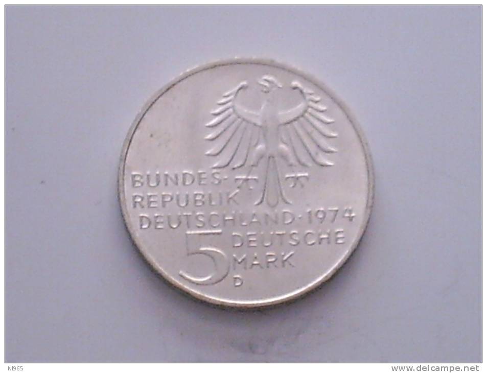 GERMANIA  - BUNDES REPUBLIK DEUTSCHALAND  -  ANNO 1974 - 5 MARCHI IMMANUEL KANT   ARGENTO SILVER - 5 Mark