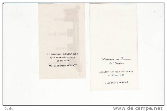 4 Images Pieuses Communion Marie Thérèse Et Jean Pierre Williot En 1950 Et 1958 Sablé Et Collège Sainte Croix - Images Religieuses