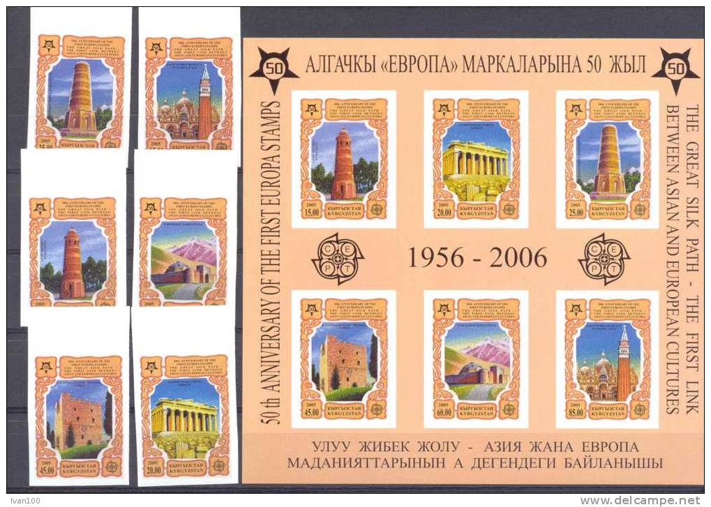 2005. Kyrgyzstan, 50y Of First Europa Issue, 6v + S/s, IMPERFORATED, Mint/** - Kirghizistan