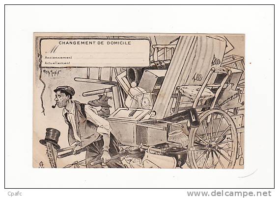Belle Carte 1905 Signé Henri Morin : "le Changement De Domicile ", Déménagement - Morin, Henri