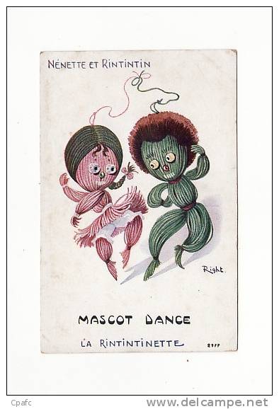 Carte Fantaisie 1915 Signée Right : Poupée En Laine Tricotée Qui Danse : "la Rintintinette" , "mascot Dance" - Right