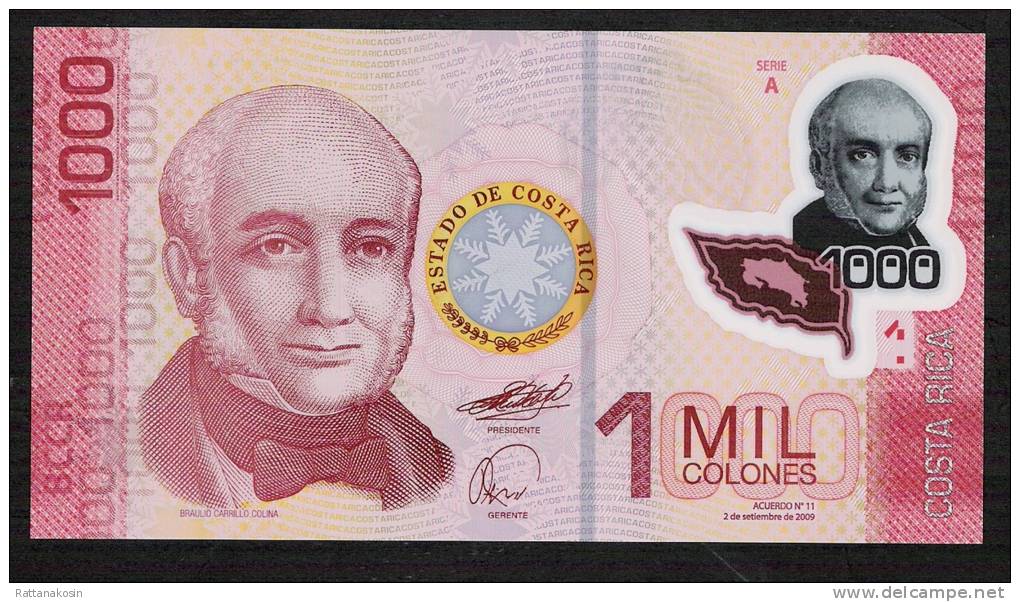 COSTA RICA  P274  1000 COLONES  DATED 2009 Issued 2011 #AO      UNC. - Costa Rica