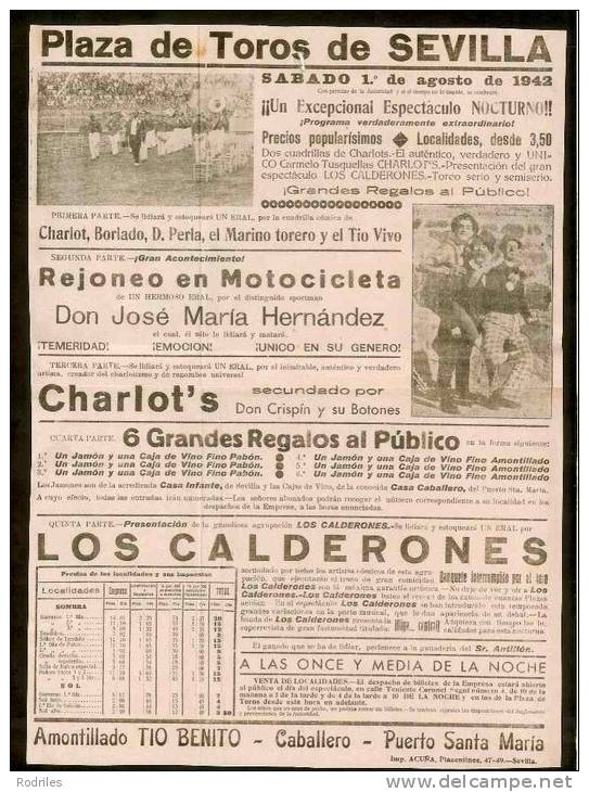 CARTEL DE TOROS PLAZA DE TOROS DE LA REAL MAESTRANZA DE SEVILLA - Otros & Sin Clasificación