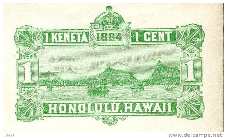 Entier Postal Enveloppe Hawai Honolulu 1884 Superbe Neuve Paysage Montagne Collines Bateau Mer Océan Couronne - Hawaï