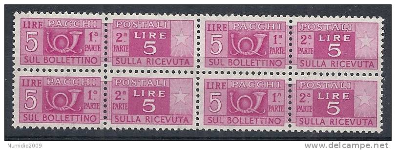 1955-79 ITALIA PACCHI POSTALI 5 LIRE QUARTINA MNH ** - RR10409 - Postal Parcels