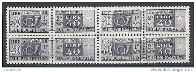 1955-79 ITALIA PACCHI POSTALI 40 LIRE QUARTINA MNH ** - RR10412 - Colis-postaux