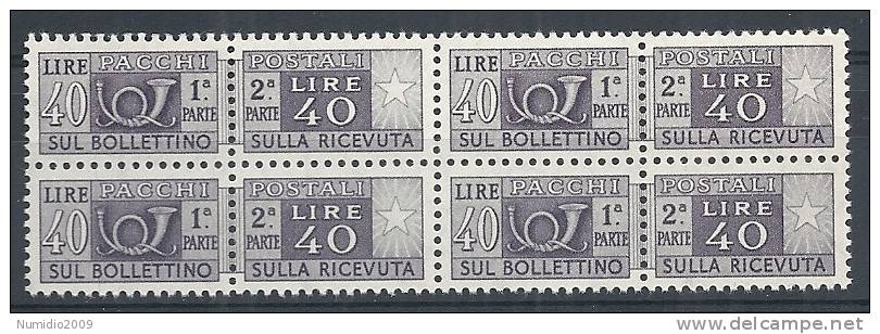 1955-79 ITALIA PACCHI POSTALI 40 LIRE QUARTINA MNH ** - RR10412-2 - Postal Parcels