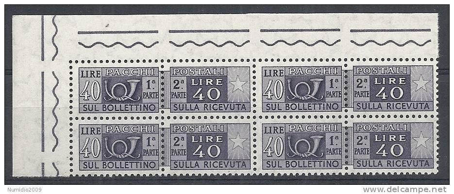 1955-79 ITALIA PACCHI POSTALI 40 LIRE QUARTINA MNH ** - RR10414-2 - Postal Parcels