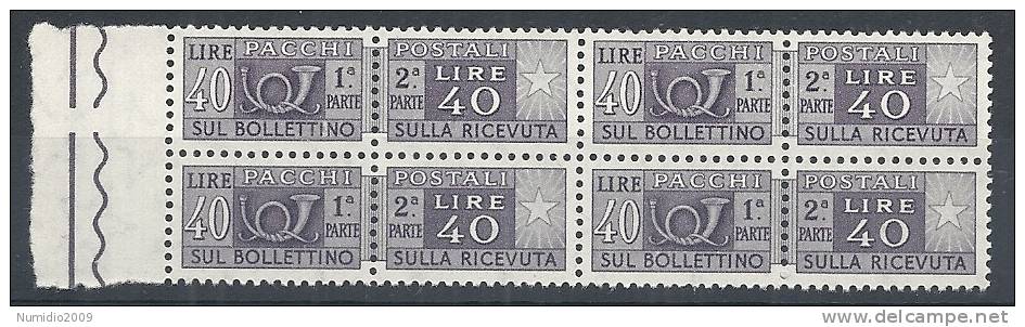 1955-79 ITALIA PACCHI POSTALI 40 LIRE QUARTINA MNH ** - RR10415 - Paketmarken