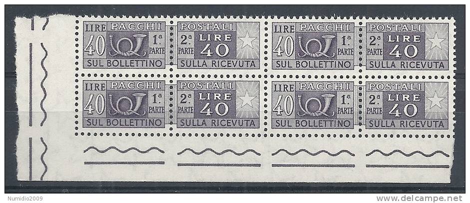 1955-79 ITALIA PACCHI POSTALI 40 LIRE QUARTINA MNH ** - RR10415-2 - Colis-postaux