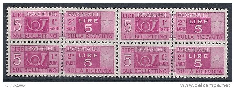 1955-79 ITALIA PACCHI POSTALI 5 LIRE QUARTINA MNH ** - RR10417 - Colis-postaux