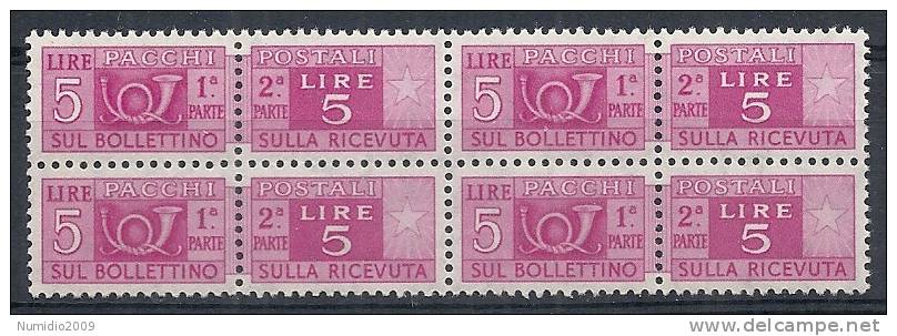 1955-79 ITALIA PACCHI POSTALI 5 LIRE QUARTINA MNH ** - RR10421-2 - Pacchi Postali