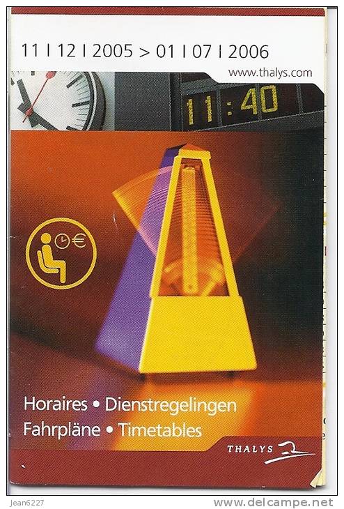 Horaire De Poche - Thalys - 11.12.2005 - 01.07.2006 - Europa