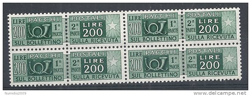 1955-79 ITALIA PACCHI POSTALI 200 LIRE QUARTINA MNH ** - RR10427 - Postpaketten