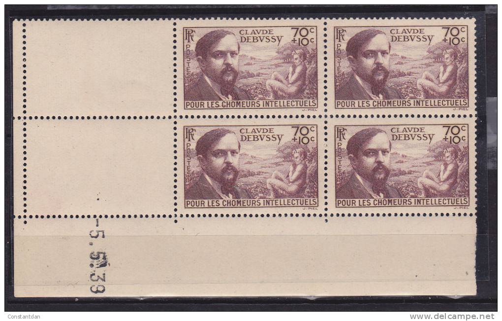 FRANCE N° 437 70C + 10C BRUN LILAS DEBUSSY COIN DATE DU 5.5.1939 NEUF SANS CHARNIERE - 1960-1969