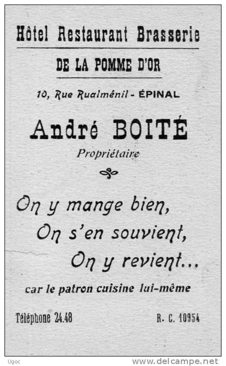 -1 Chromos Hôtel Restaurant Brasserie André BOITE à EPINAL - 996 - Sonstige & Ohne Zuordnung