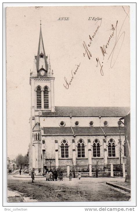 Anse, L´église, 1906, Dos Simple, éd. Martel N° 331, Pli H. D., Scan Recto-verso (Rhône, 69) - Anse