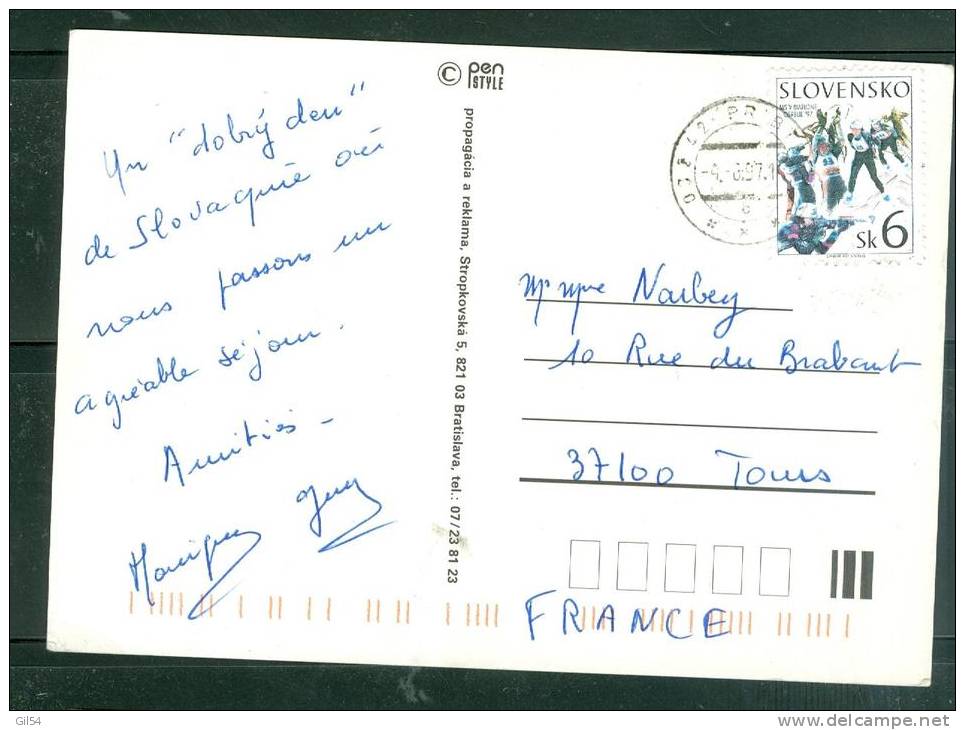 Timbre De Slovaquie De 1997 Au Dos D'une Carte De Bratislava Envoyé En France - Pb5101 - Storia Postale